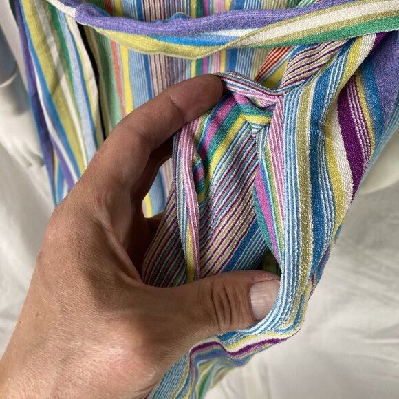 Triacetate Nylon Terry fuzzy textured short Robe striped Cover Up Womens Small - Picture 14 of 16